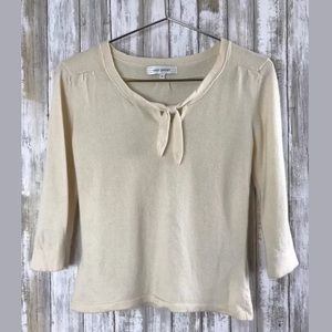 Alex Gaines 3/4 Sleeve Sweater Top SZ S Bow Beige